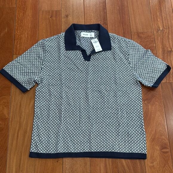 NWT Hollister Boxy Short-Sleeve Geometric Sweater Polo Shirt Size M - Picture 2 of 9